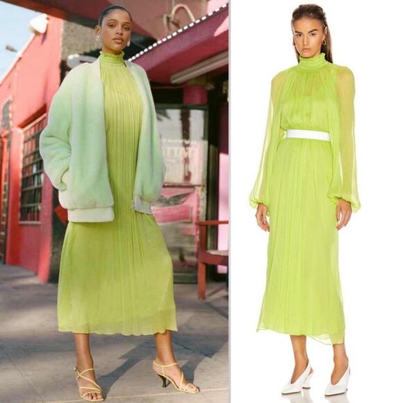 Mara Hoffman Edmonia Dress Stencil Midi Sheer Neon Lime Green Cover Up Size XS - Picture 12 of 15